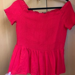 francescas red off the shoulder smocked peplum top